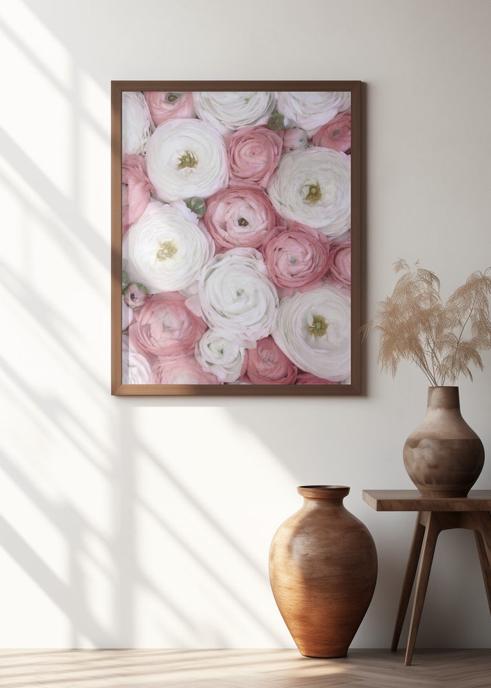 Scattered ranunculus in muted pink I Poster