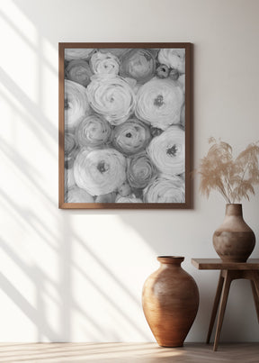 Scattered ranunculus grayscale II Poster