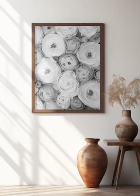 Scattered ranunculus grayscale I Poster