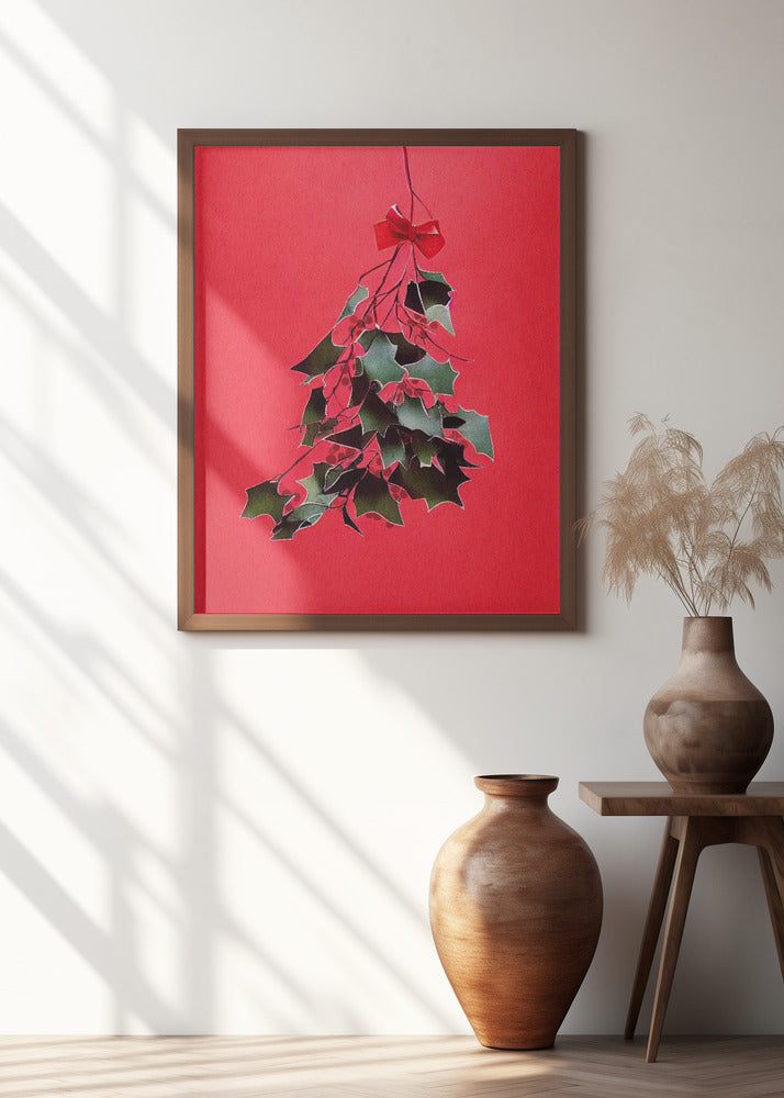 Mistletoe With Red Bow Poster