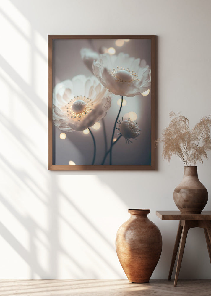 White Flowers And Bokeh Poster