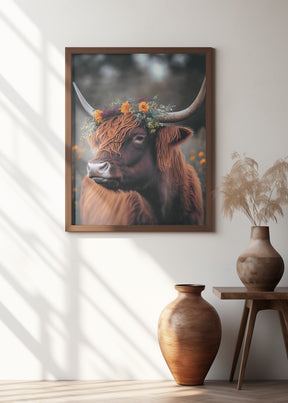 Highland Cow With Flowers Poster