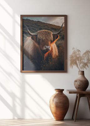 Highland Cow With Big Horns Poster