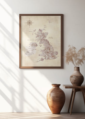 Sepia map of the United Kingdom Poster