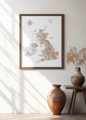 Taupe map of the United Kingdom Poster