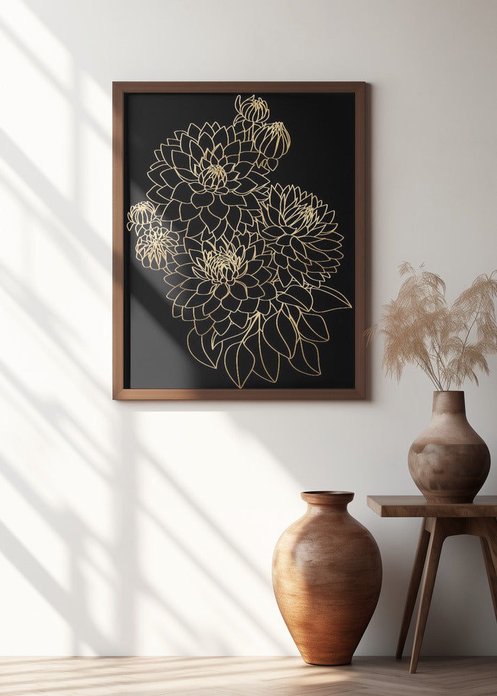 Pacey dahlias bouquet in gold and black Poster