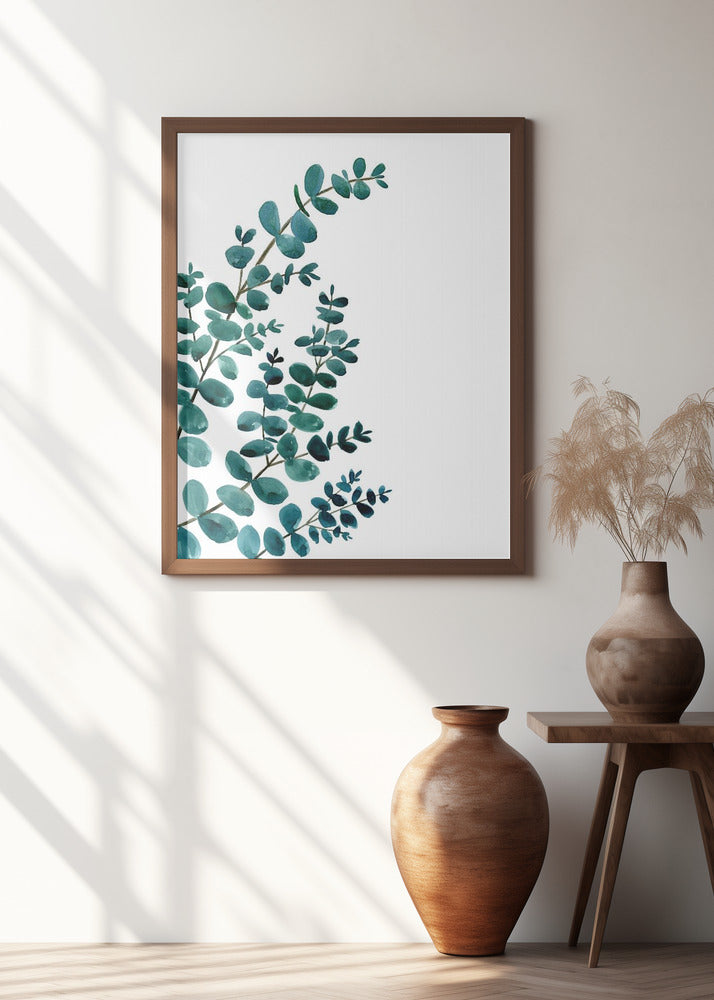 Teal watercolor eucalyptus II Poster