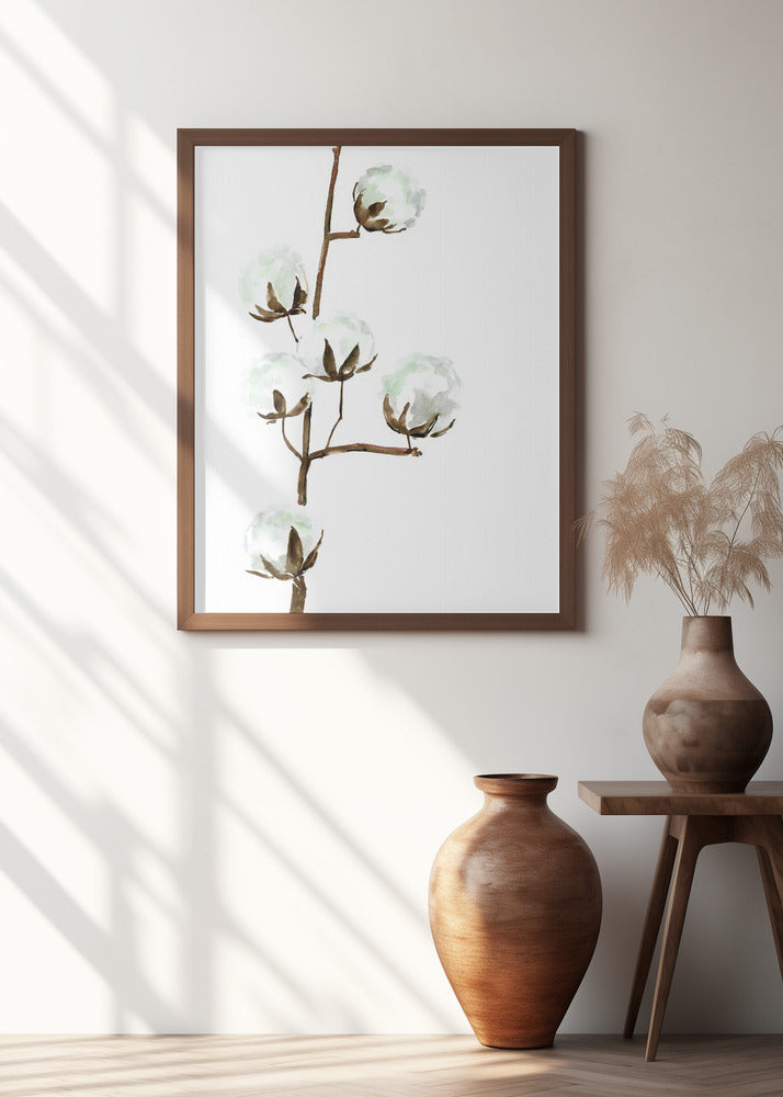 Watercolor cotton branch I Poster