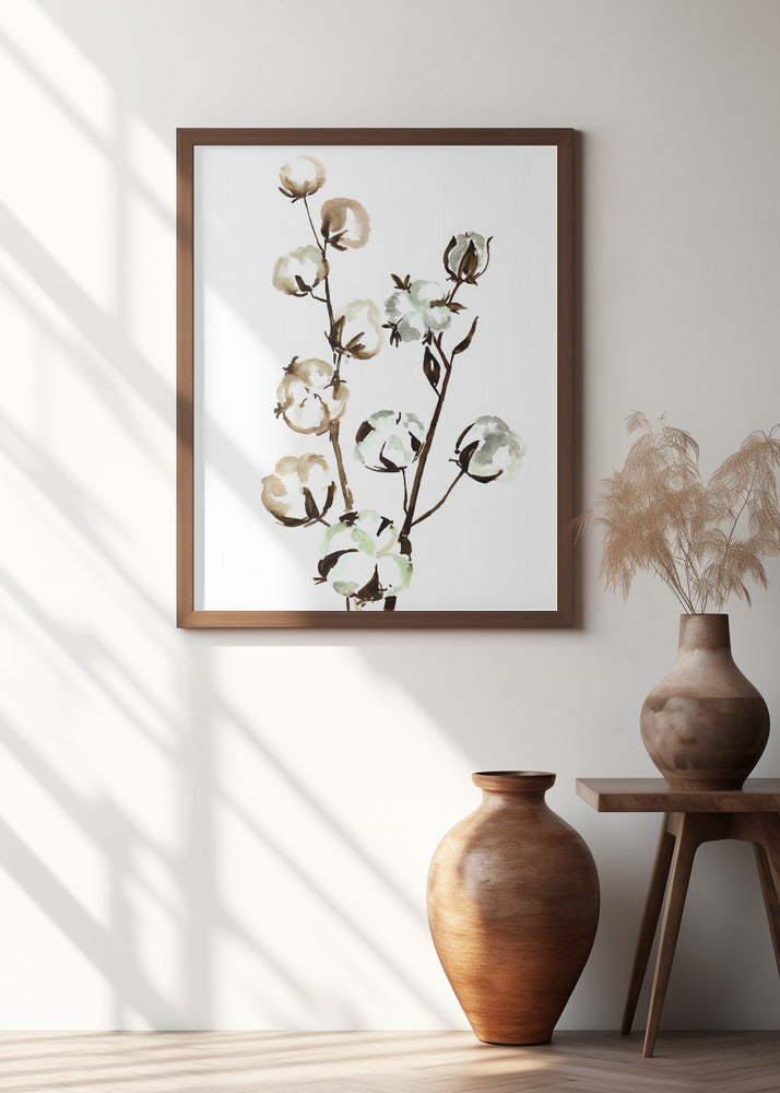 Watercolor cotton branch II Poster