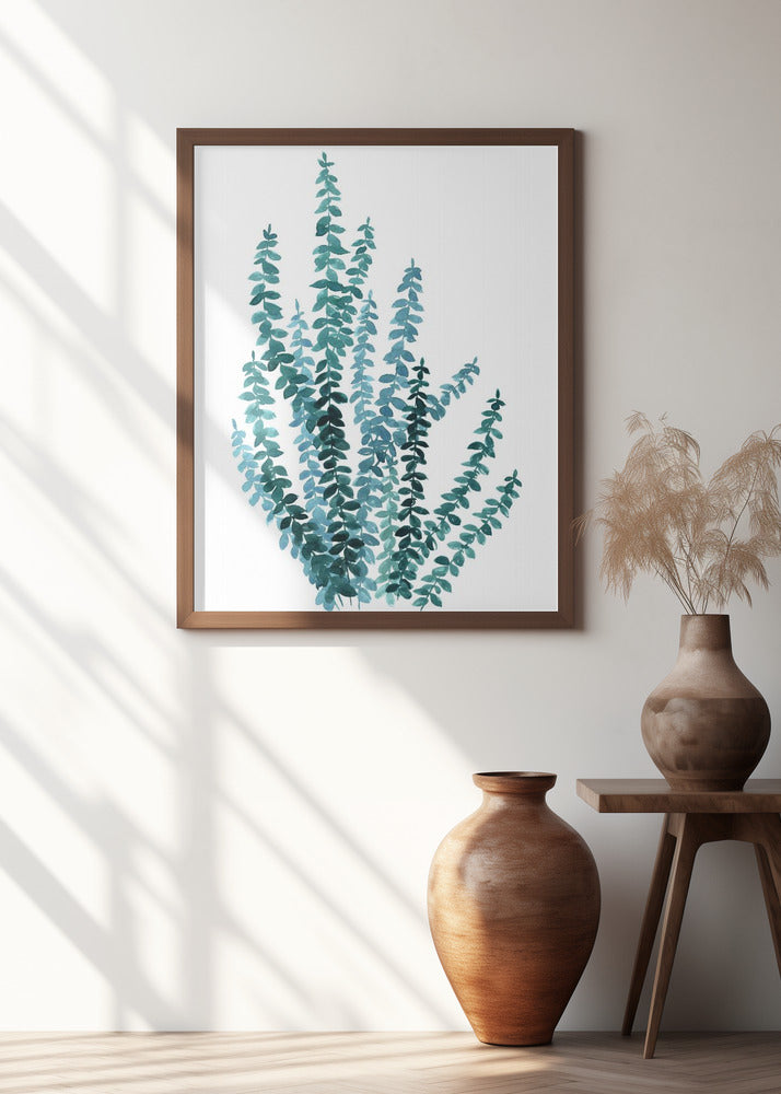 Watercolor eucalyptus branch in teal Poster