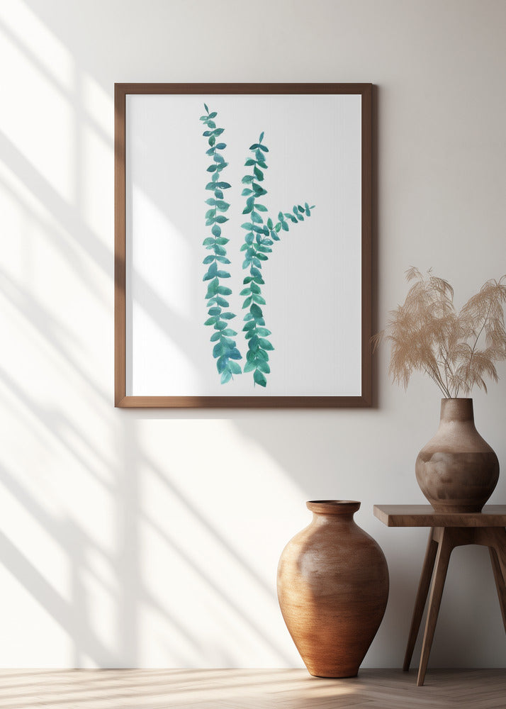 Watercolor eucalyptus branches in teal Poster