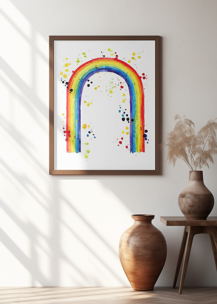 Rainbow watercolor with splatters Poster