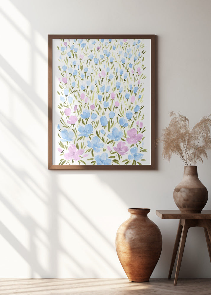 Field of purple and blue flowers Poster