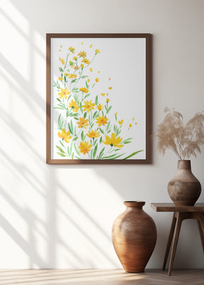 Yellow watercolor wildflowers Poster