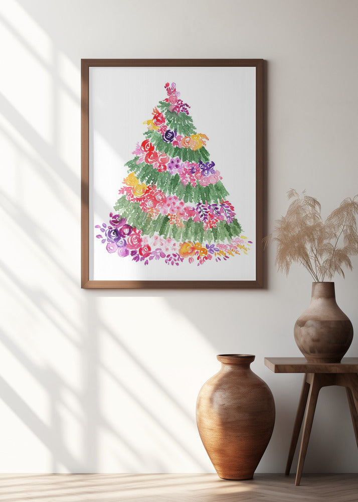 Floral watercolor Christmas tree Poster