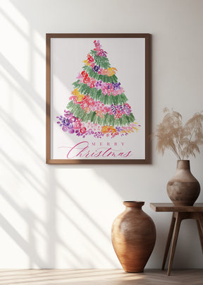 Floral watercolor merry Christmas tree Poster