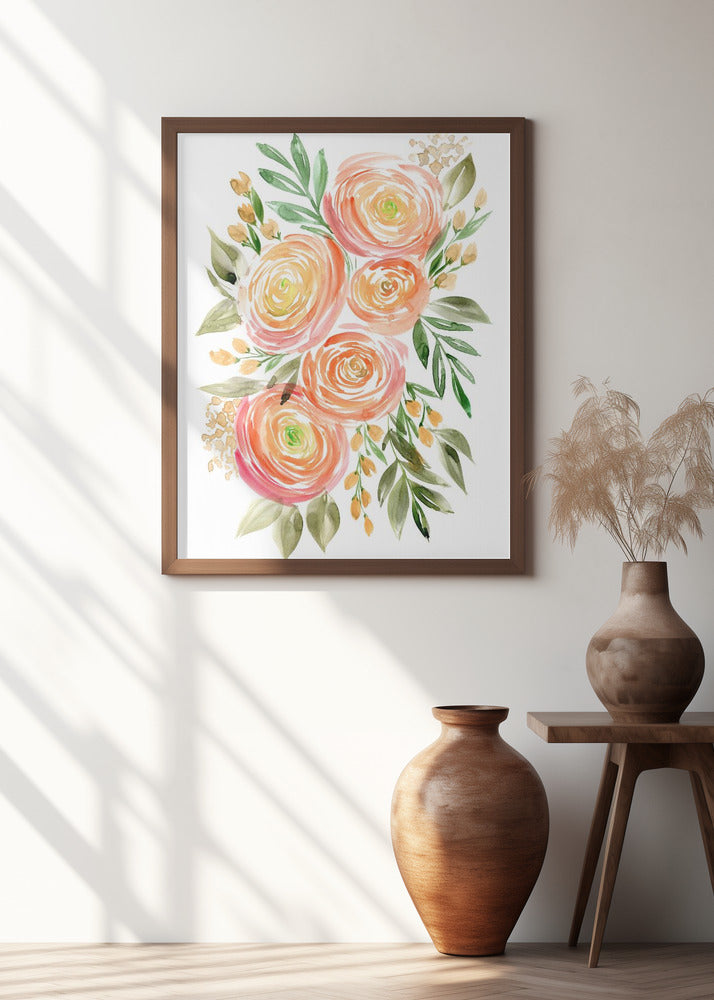 Begonia ranunculus bouquet in coral Poster