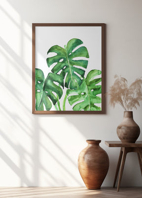 Monstera leaves in loose watercolor Poster