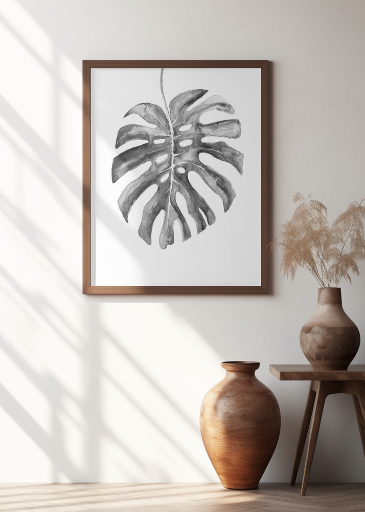 Black and White Monstera Leaf Poster