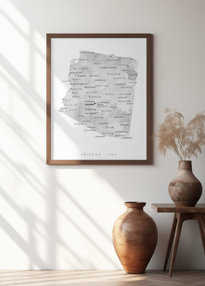 Grayscale watercolor map of Arizona, USA Poster