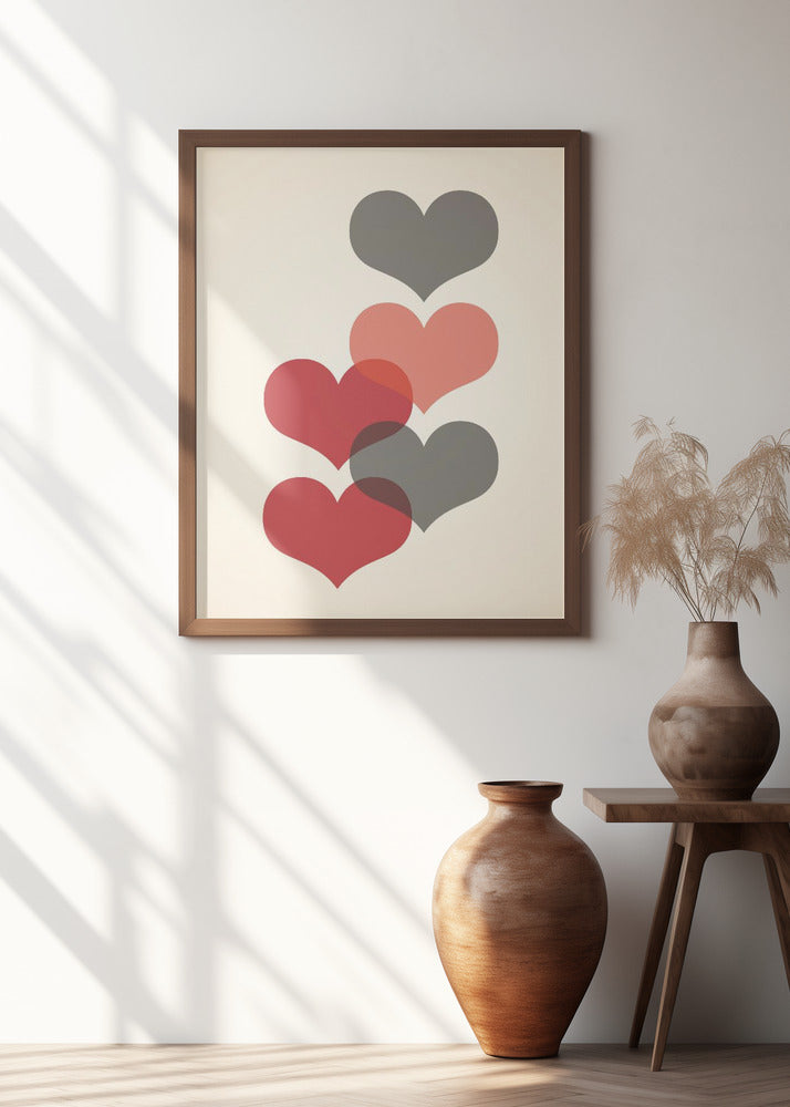 Mid century hearts in red Poster