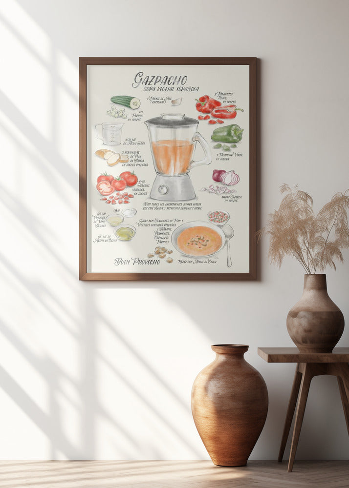 Gazpacho illustrated recipe in Spanish Poster