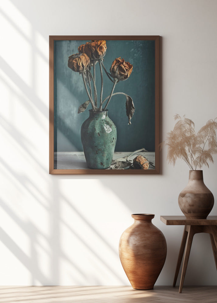 Dry Flowers In Turquoise Vase Poster