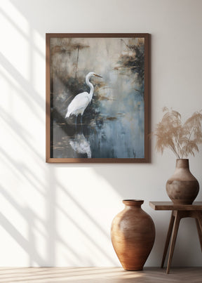 Egret in Lake Poster