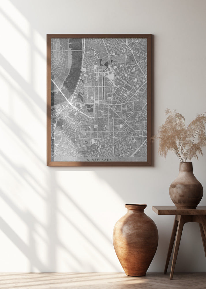 Gray vintage map of Düsseldorf downtown Germany Poster