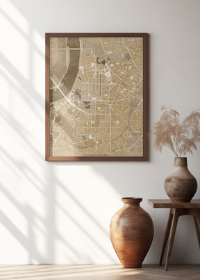 Sepia vintage map of Düsseldorf downtown Germany Poster