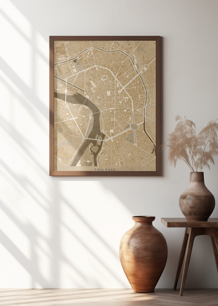 Sepia vintage map of Toulouse downtown France Poster