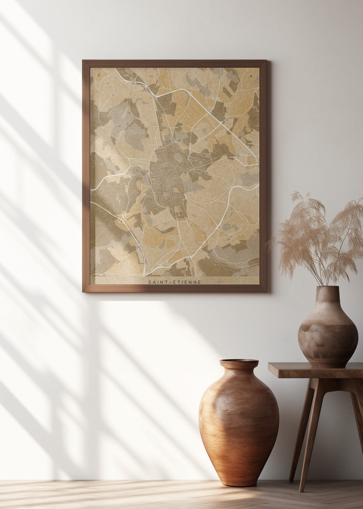 Sepia vintage map of Saint Etienne France Poster