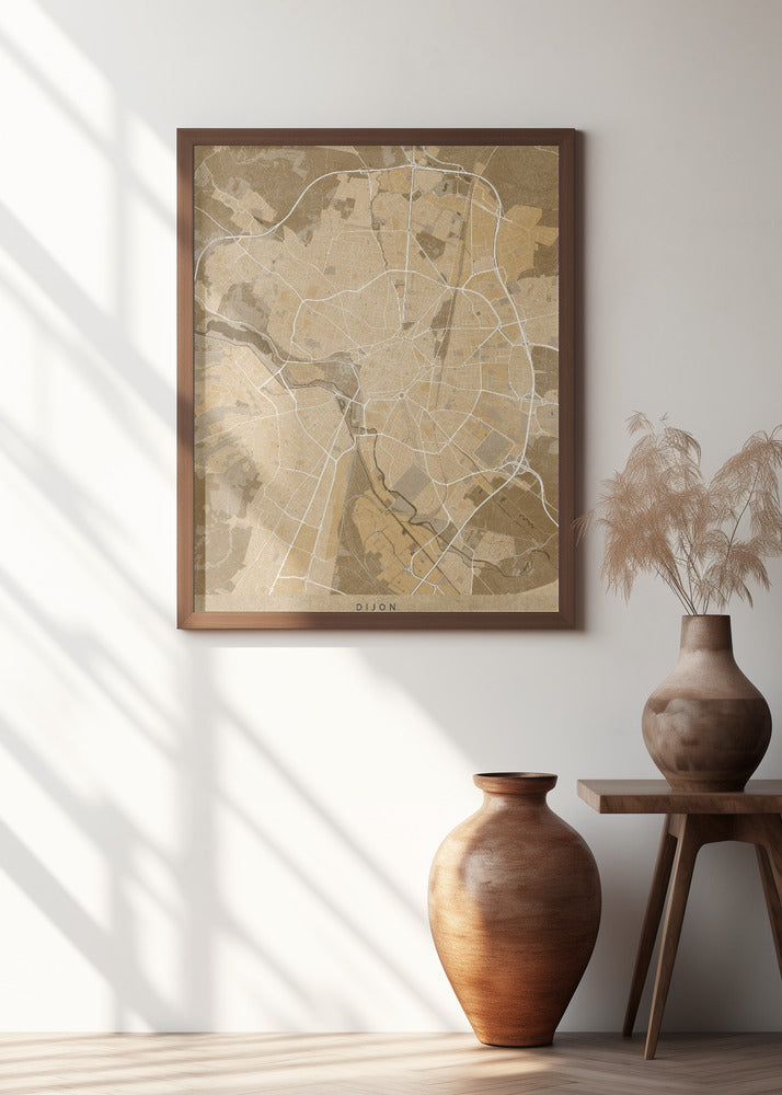 Sepia vintage map of Dijon France Poster