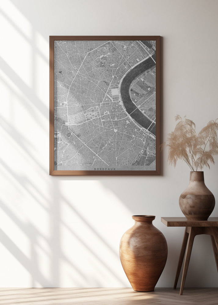 Gray vintage map of Bordeaux downtown France Poster