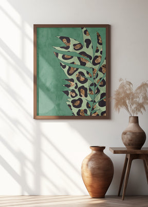 Green leopard print palm leaf Poster