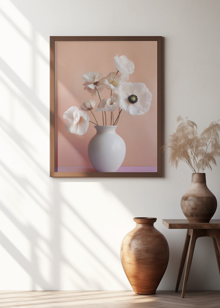 White Poppy In White Vase Poster