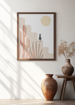 Cat with Cactus Poster