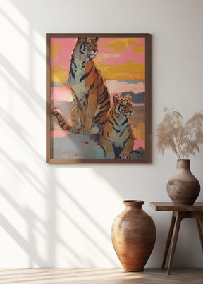 Tigers At Sunset Poster