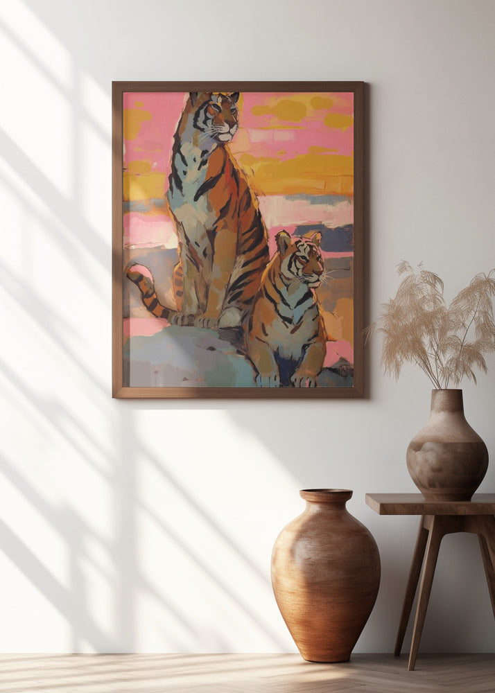 Tigers At Sunset Poster