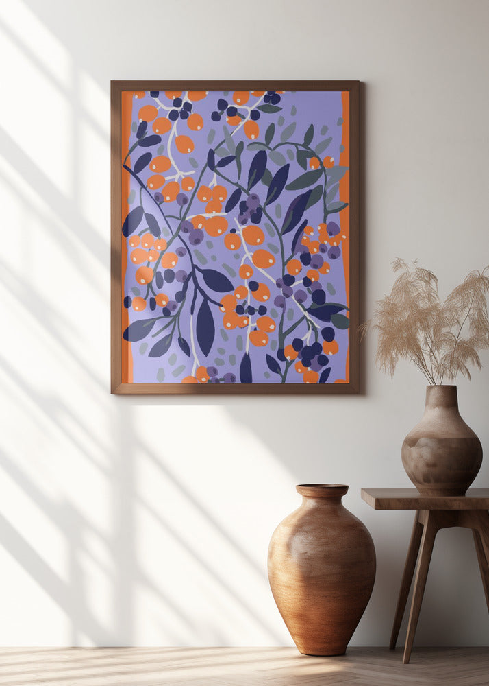 Blue And Orange Berries Poster