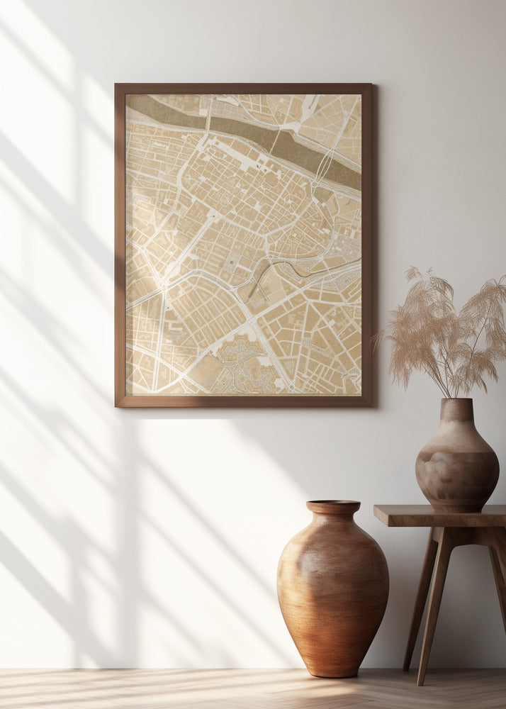 Map of Zaragoza downtown (Spain) in sepia vintage style Poster