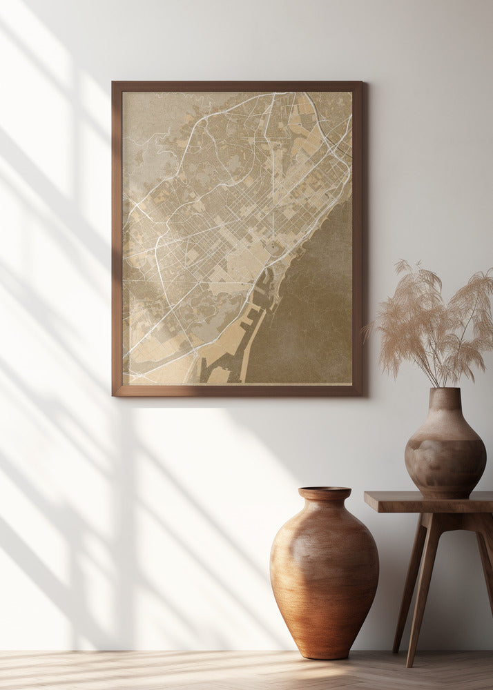 Map of Barcelona (Spain) in sepia vintage style Poster