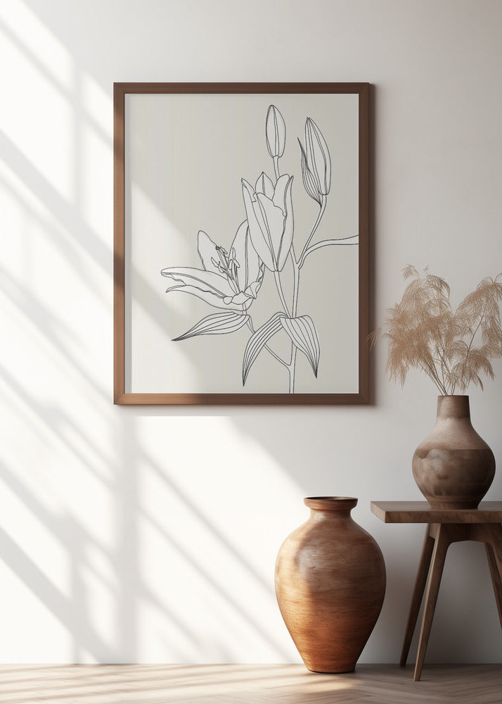 Line art lillies in beige Poster