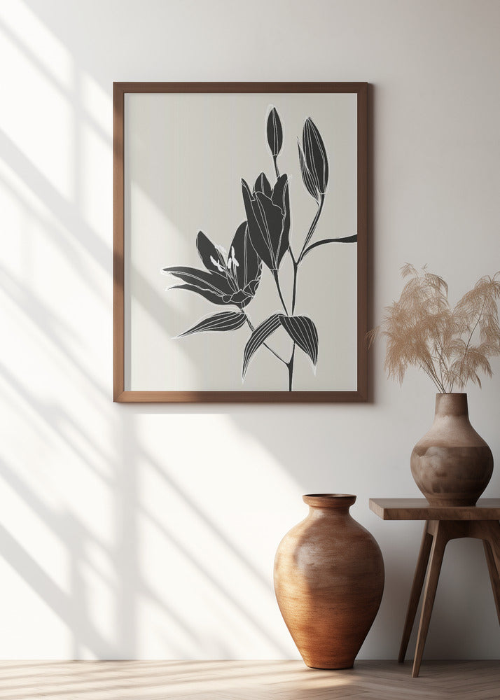 Line art lillies in black Poster