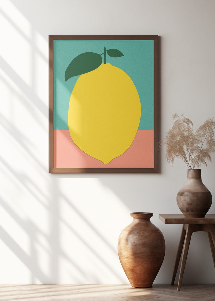 Lemon With Two Leaves Poster