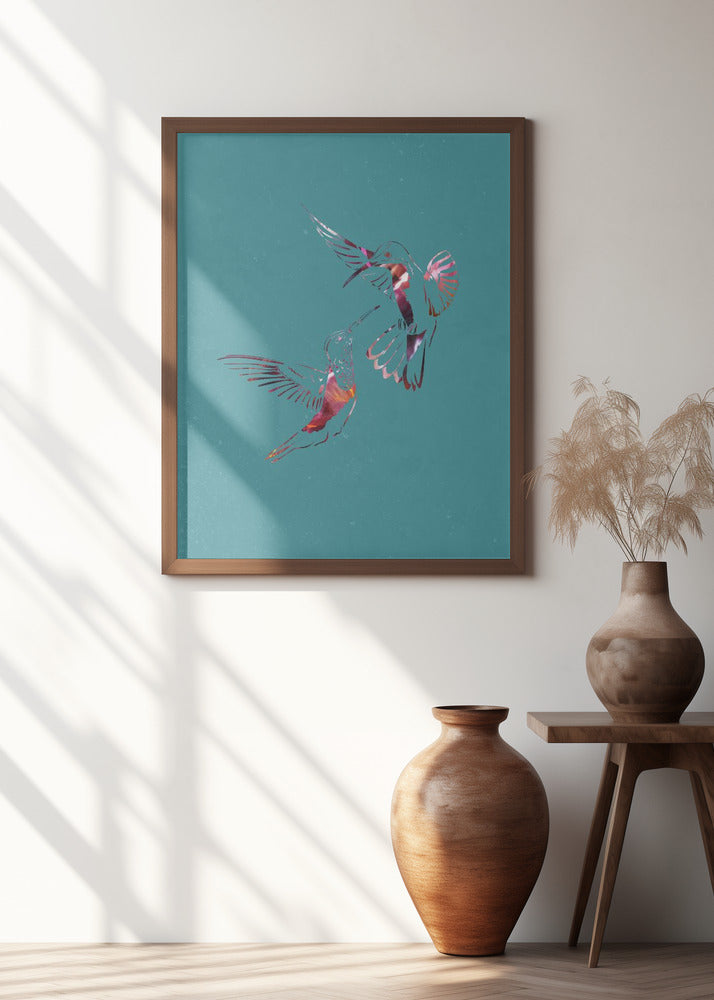 Pink Green Bird Flight Poster