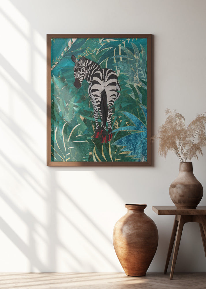 Zebra wearing heels in the jungle Poster