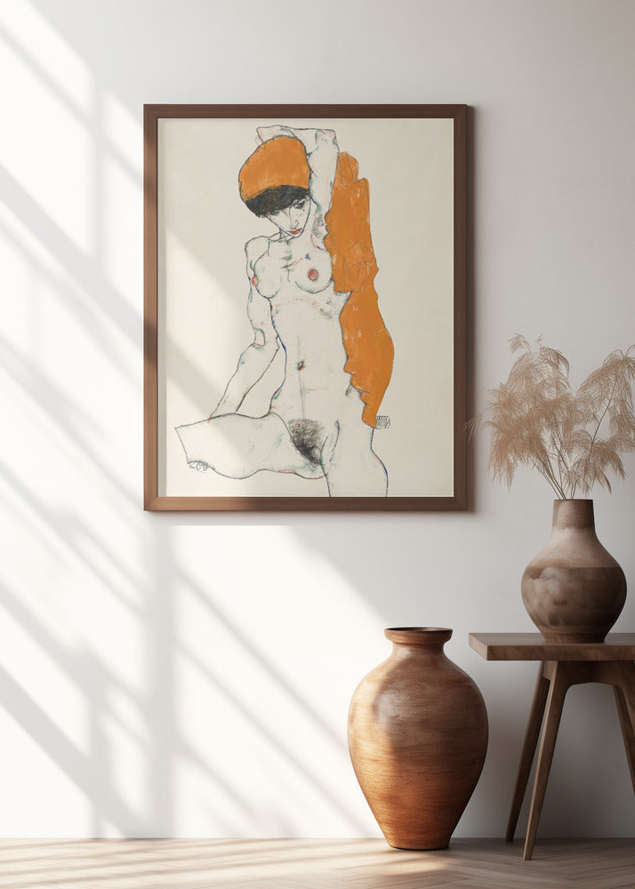 Standing Nude With Orange Drapery 1914 Poster