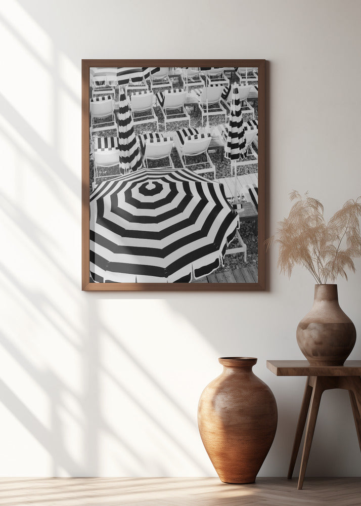 Black and White Beach Umbrellas Poster