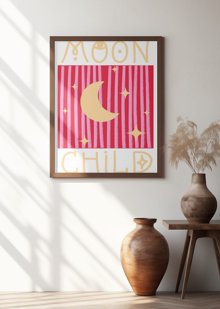 Pink and Red Moon Child Poster